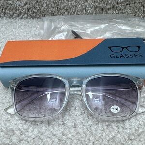 Clear Frame Glasses with Blue and Orange Case